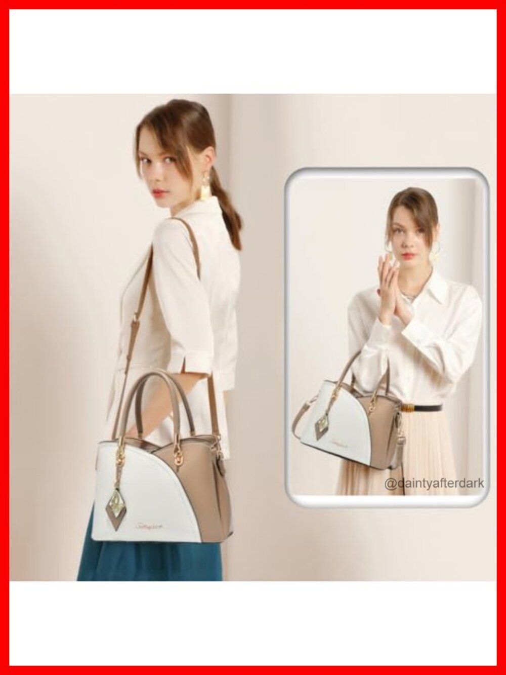 Satchel Shoulder Bag Tote Handbag Faux Leather with Gold Hardware Zipper
